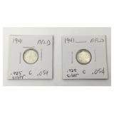 1941 NFLD .925 Silver .05 cent coins.