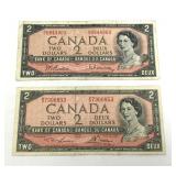 1954 Canadian $2 bank notes.