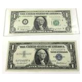 USA $1 banknotes w/ a 1957 Silver certificate.