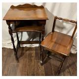1940's walnut phone table & chair.