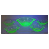 1930's vaseline glass berry bowl set.