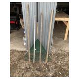 Garden hoes and rake