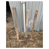 Pickaxe, axe and sledgehammer