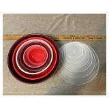Red nesting, mixing storage bowl set with lids