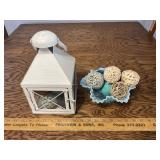 Table decor, blue ruffled glass bowl