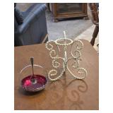 Decorative Metal Stand & Red Glass Basket