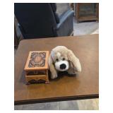 Stuffed dog and musical jewelry box unknown if