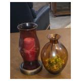 Plastic vase aquarium marbles and a candle holder