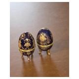 Pair of Fabergï¿½ Collection Porcelain Egg Trinket