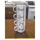 4 coffee mugs and stand