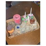 Assorted Candles & Glass Candleholders