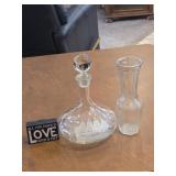 Glass canteen,  a vase  and sign