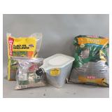 Kaytee Nyjer Seed, Stokes Black Oil Sunflower Seed, Storage Container, and Seed Packet Lot