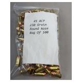 45 ACP 230 Grain Round Nose Ammunition Bag of 100