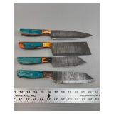 4-Piece Damascus Steel Kitchen Knife Set with Custom Wood and Resin Handles