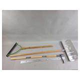 Ames Green Rake, Wooden Handle Poles, Aluminum Snow Shovel, and Metal Tool Head