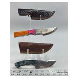 Custom Handcrafted Knives with Leather Sheaths Set of Two