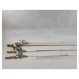 Group of Four Fishing Rods and Reels Including Zebco and Johnson Models