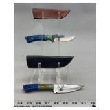 Two Custom Fixed Blade Knives with Leather Sheaths