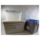 Group of Four Assorted Plastic Storage Totes with Lids