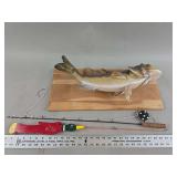 Taxidermy Fish Wall Mount with Wood Board and Fishing Rods