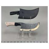 Custom Hand Forged Cleaver Knife With Two Tone Handle And Leather Sheath