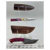 Lot of Two Custom Fixed Blade Knives with Leather Sheaths