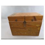 Wooden Camp Kitchen Chuck Box with Coleman Two-Burner Propane Stove and Utensils