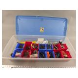 Assorted Hardware and Fasteners in Plastic Storage Bin with Organizer Bins