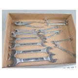 Assorted Hand Tools Including Husky Wrenches, Pliers, and Combination Spanners