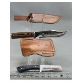 Two Fixed Blade Knives with Leather Sheaths