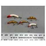 Collection of Five Humpy Fishing Lures with Hardware