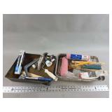 Assorted Painting Tools and Supplies with Metal Trays
