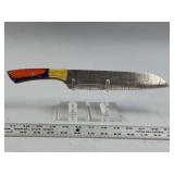 Custom Damascus Steel Blade Knife with Multi-Colored Wood and Resin Handle