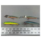 Four Assorted Fishing Lures with Treble Hooks