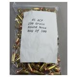45 ACP 230 Grain Round Nose Ammunition Bag of 100