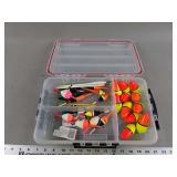Assorted Fishing Bobbers in Plastic Storage Box