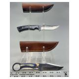 Two Custom Fixed Blade Knives with Leather Sheaths