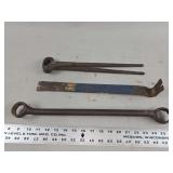 Three Hand Tools Including Pliers Pry Bar and Box End Wrench