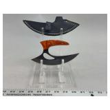 Custom Fixed Blade Knife with Sheath and Orange Swirled Handle Scales