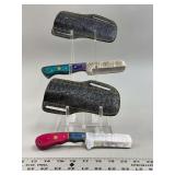 Set of Two Damascus Steel Cleaver Knives with Custom Leather Sheaths