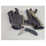 Maxam Folding Pocket Knife and Promax Camouflage Work Gloves