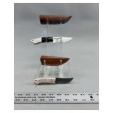Two Damascus Steel Fixed Blade Knives with Leather Sheaths