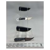 Two Damascus Steel Fixed Blade Knives with Leather Sheaths
