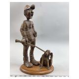 Doug Dutenhoffe Signed Ducks Unlimited Hunter and Dog Carved Resin Figurine 1990