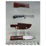 Two Fixed Blade Knives with Leather Sheaths