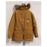 Carhartt Brown Duck Canvas Hooded Winter Parka Jacket Size Large CQ386