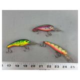 Assorted Fishing Lures Lot of Three Hard Plastic Minnow Baits