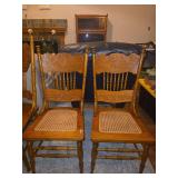 Set of Six Quarter-Sawn Oak Dining Chairs with Pressed Carvings and Cane Seats