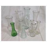 Group of Nine Glass Vases and Bottles of Assorted Shapes and Finishes